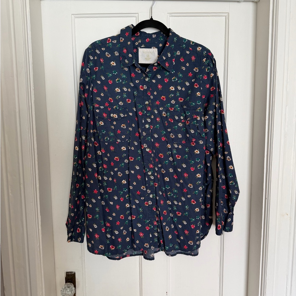 Navy Floral Button-Up Shirt - Unbranded